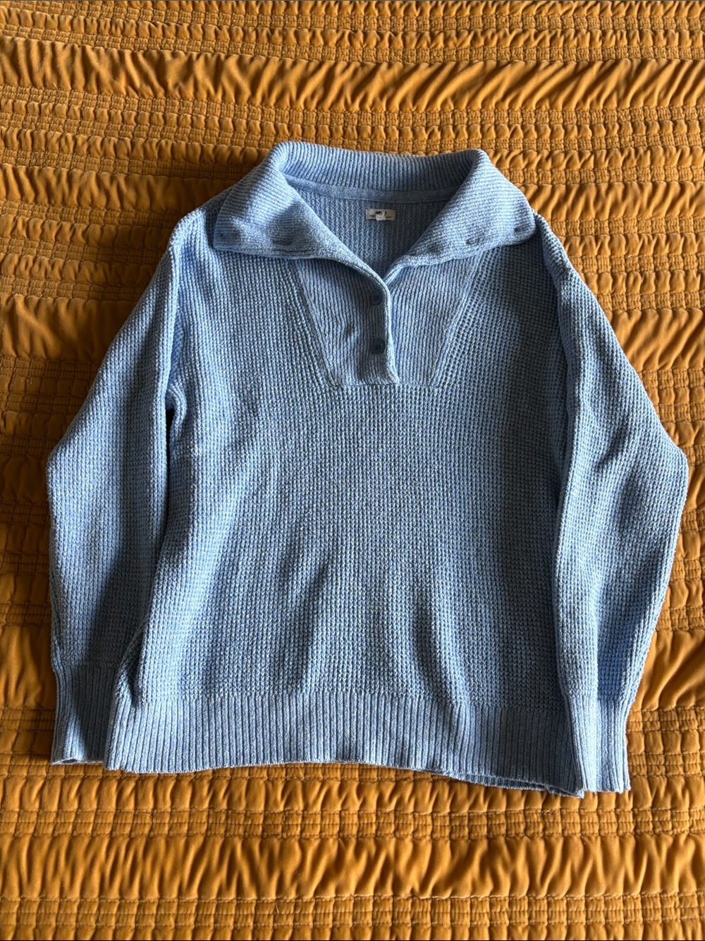 aerie Light Blue V-Neck Collared Knit Sweater